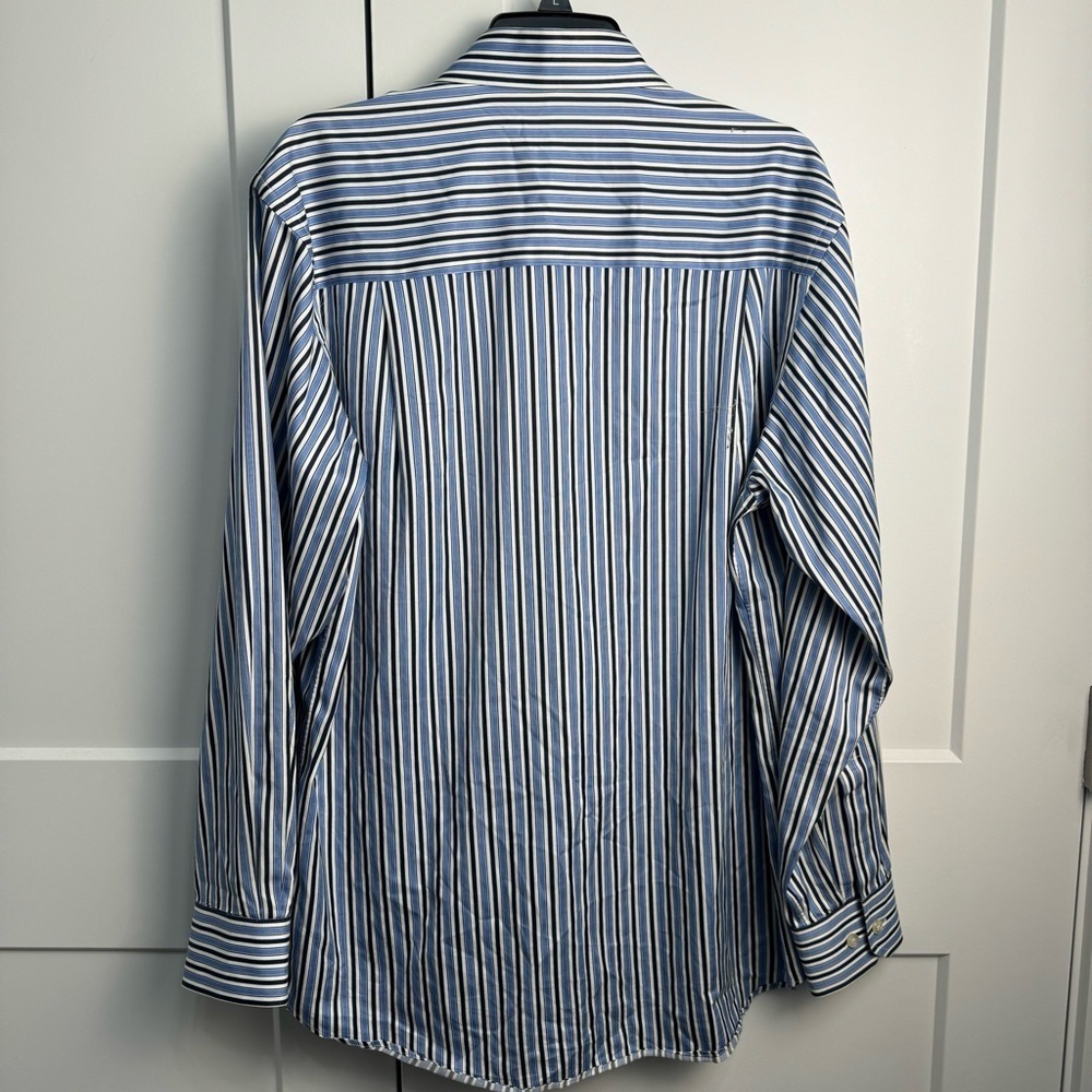 Scott Barber Men's Button Up Dress Shirt Button Down Blue Strip Size Large - Picture 3 of 7